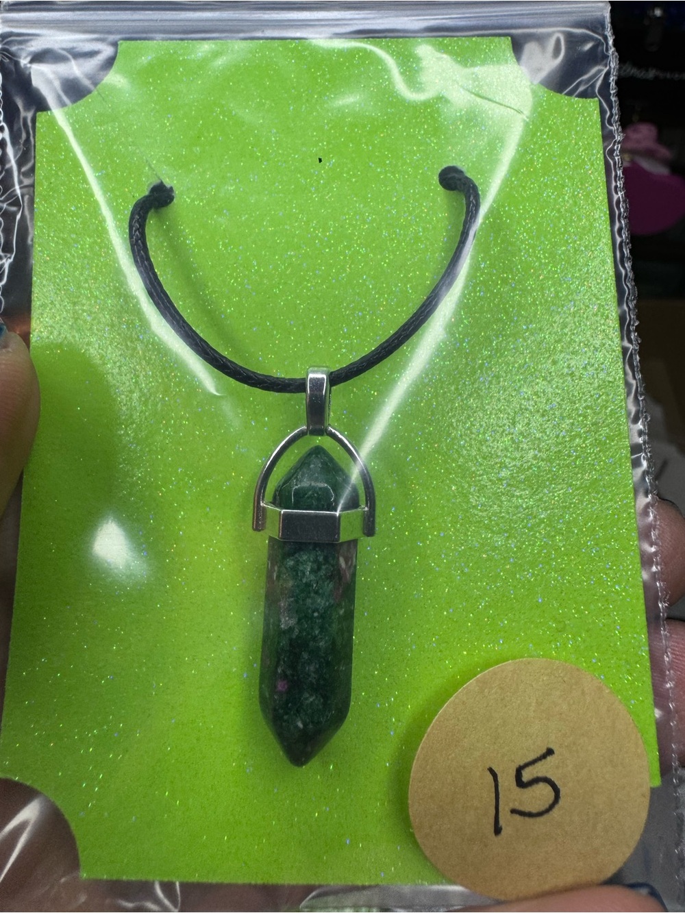 Green and Pink Gemstone Point Pendant Necklace - Unbranded